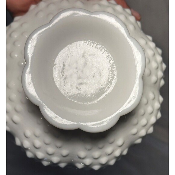 Vintage Fenton Milk Glass Bowl Taper Candle Stick Holder (for 6) Hobnail Footed - Picture 4 of 5